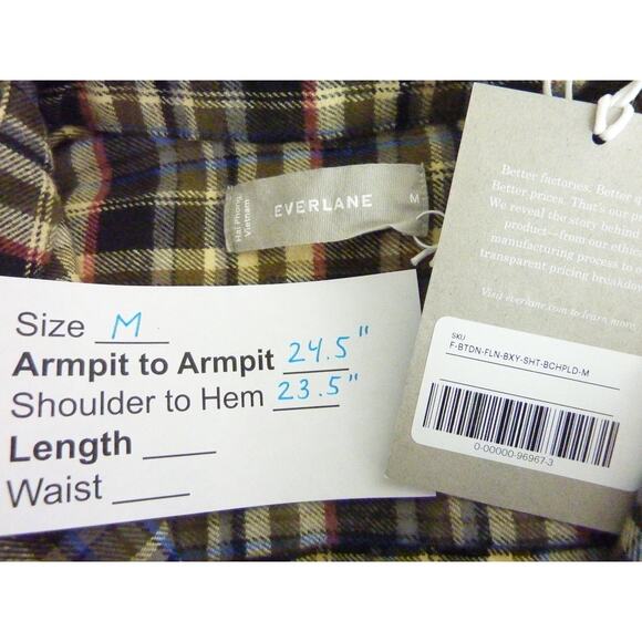 NWT Everlane Boxy Flannel Button Down Shirt M Dark Plaid Olive Black Green - Picture 10 of 10